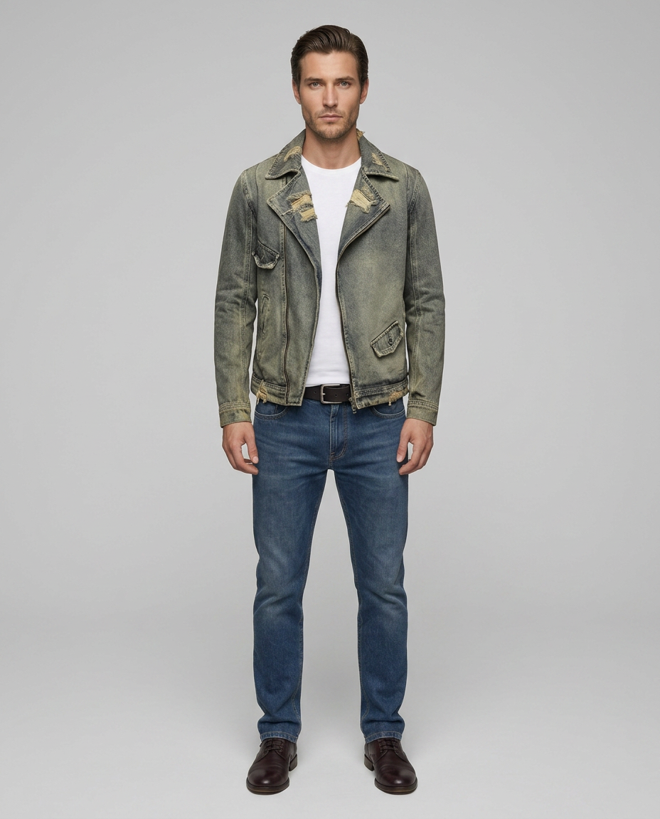 Grayson Distressed Denim Jacket Gray Front
