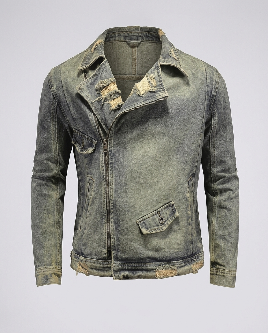 Grayson Distressed Denim Jacket Gray Ghost