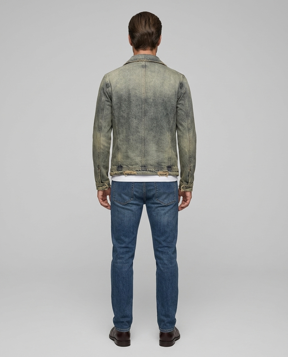 Grayson Distressed Denim Jacket Gray Rear