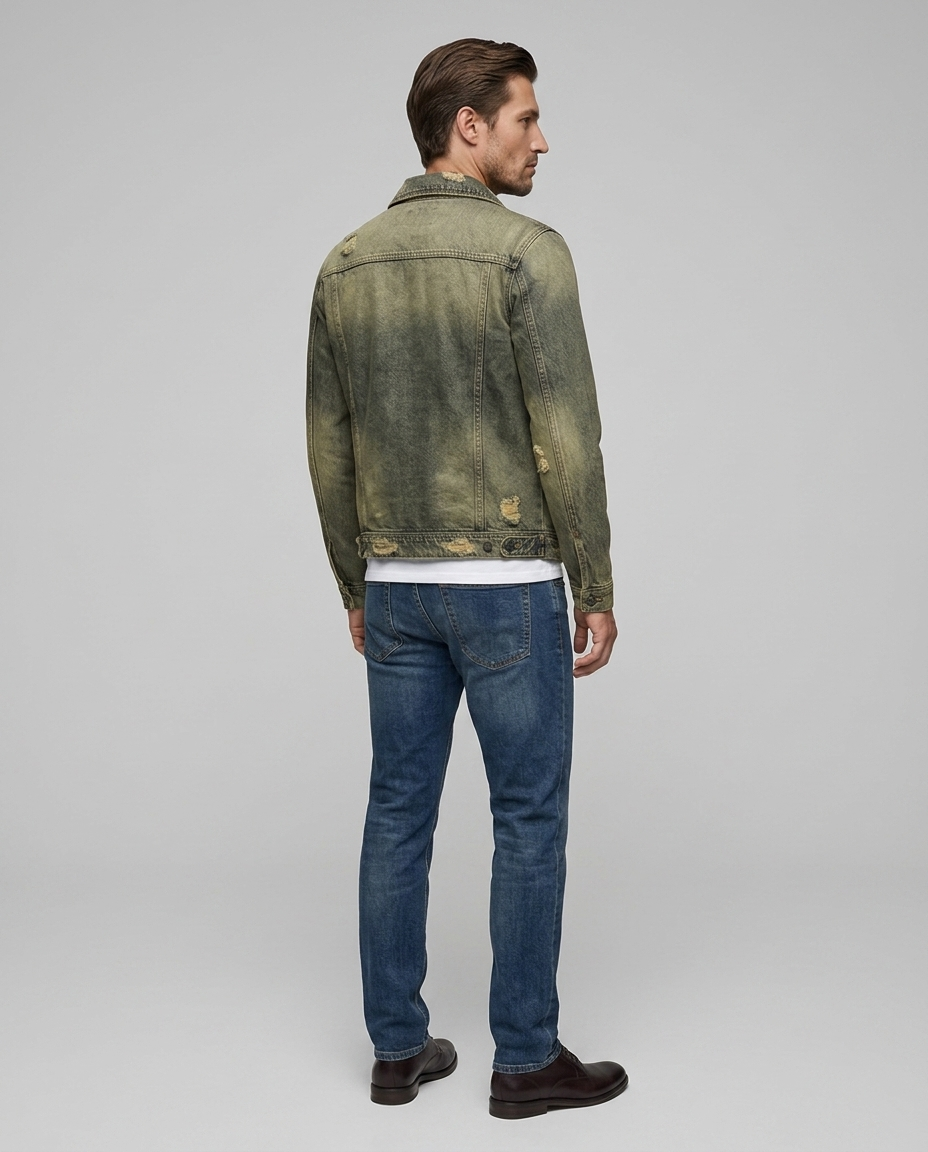 Grayson Distressed Denim Jacket Gray Rear-Side