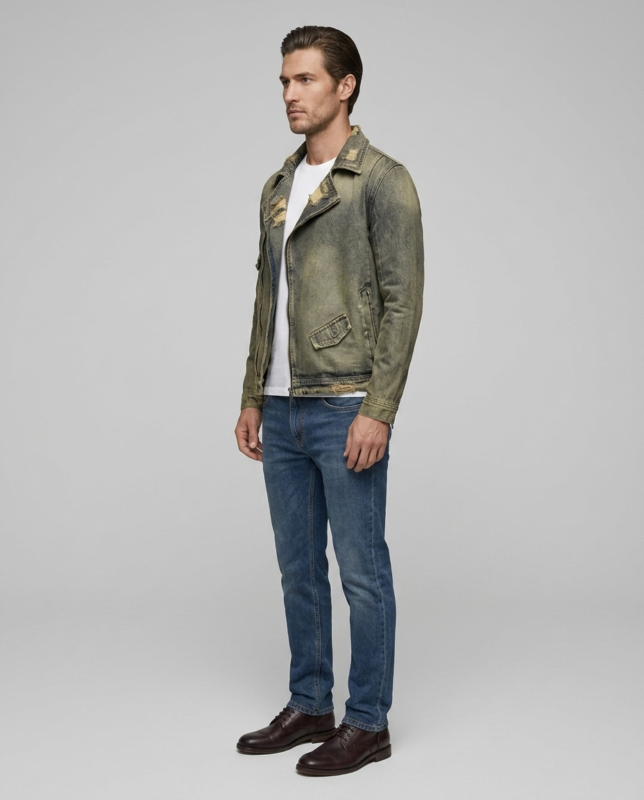 Grayson Distressed Denim Jacket Gray Side