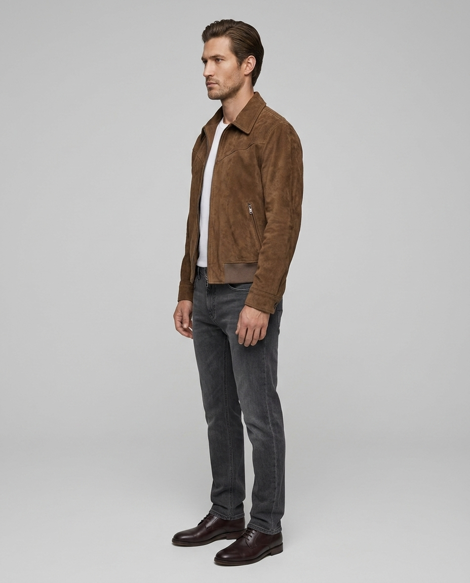 Benson Retro Suede Jacket Brown Side