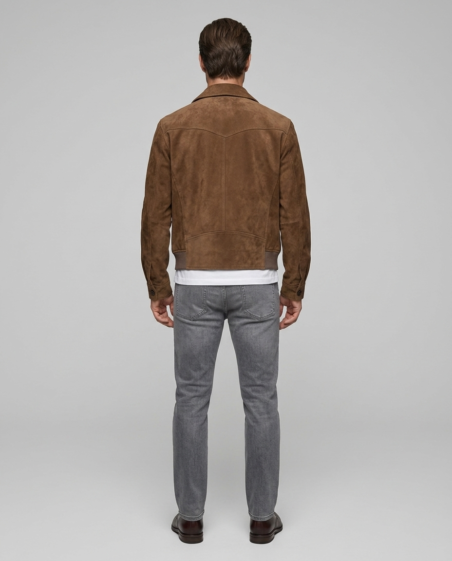 Benson Retro Suede Jacket Brown Rear