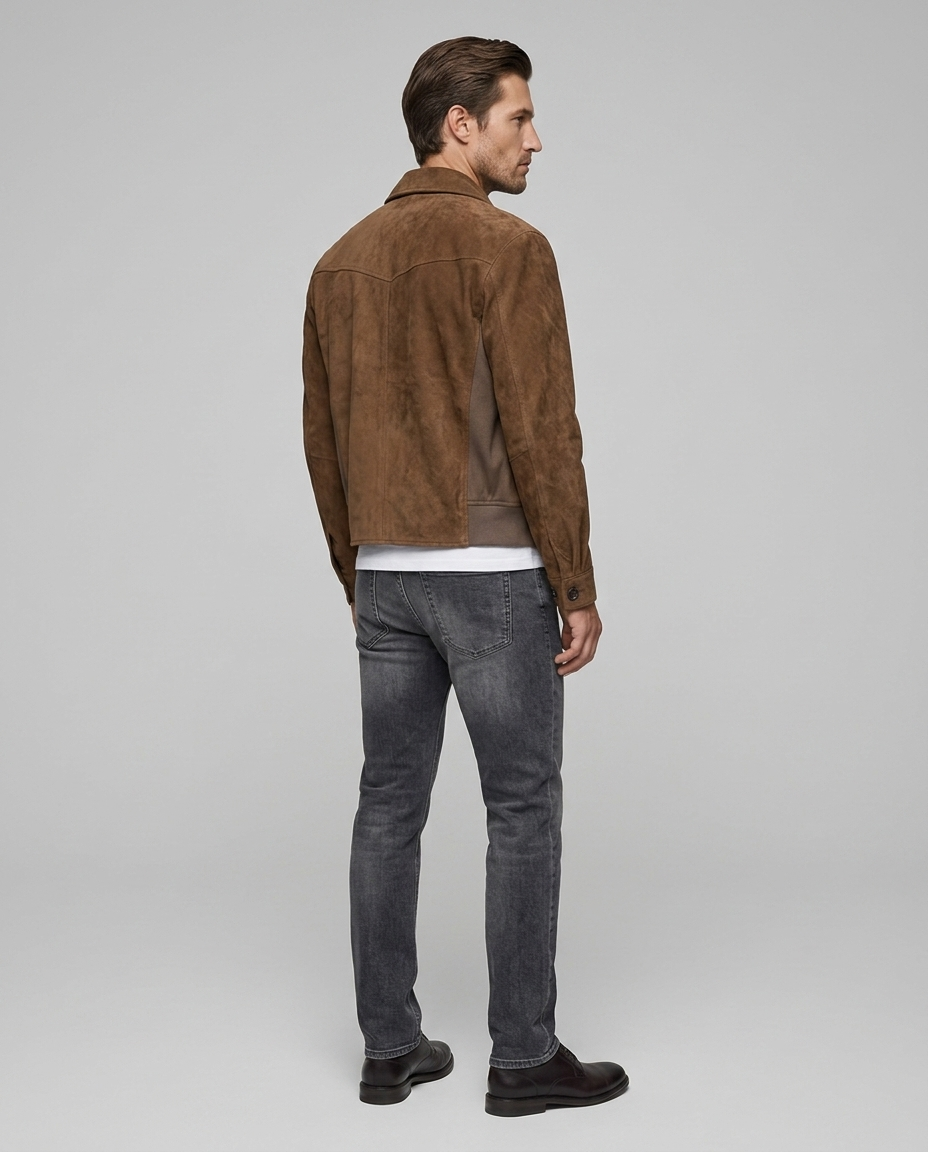 Benson Retro Suede Jacket Brown Rear-Side