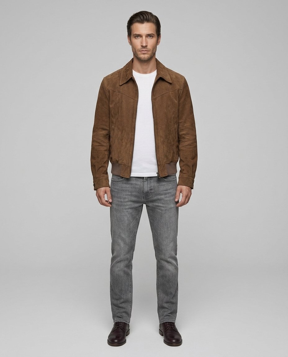 Benson Retro Suede Jacket Brown Front