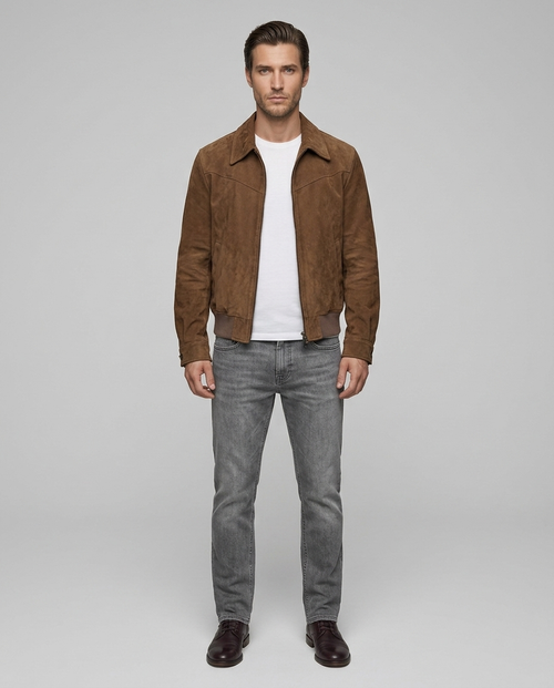 Benson Retro Suede Jacket Brown Front