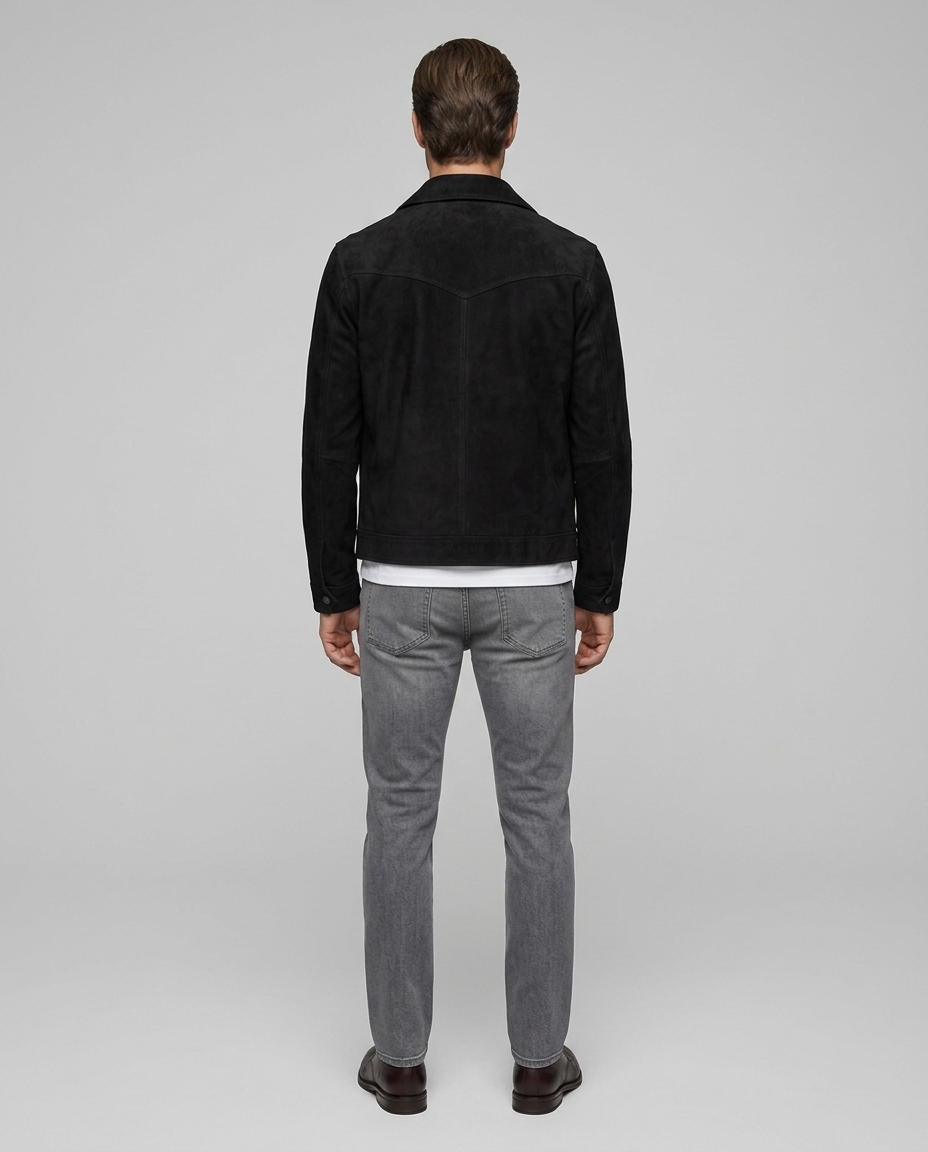 Benson Retro Suede Jacket Black Rear