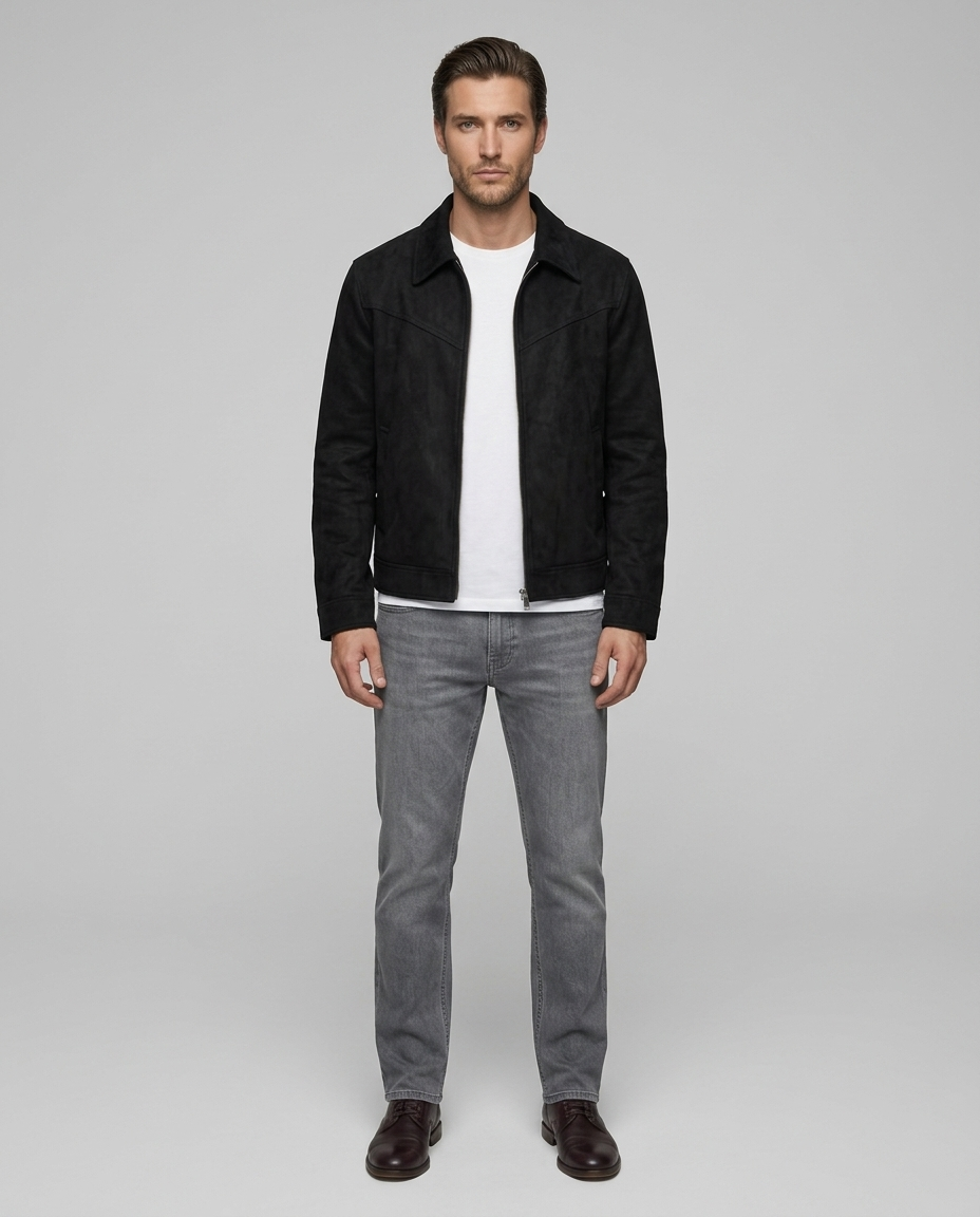 Benson Retro Suede Jacket Black Front
