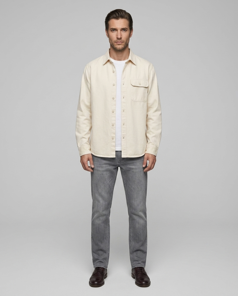 Hudsen Retro Cardigan Shirt Cream - Front