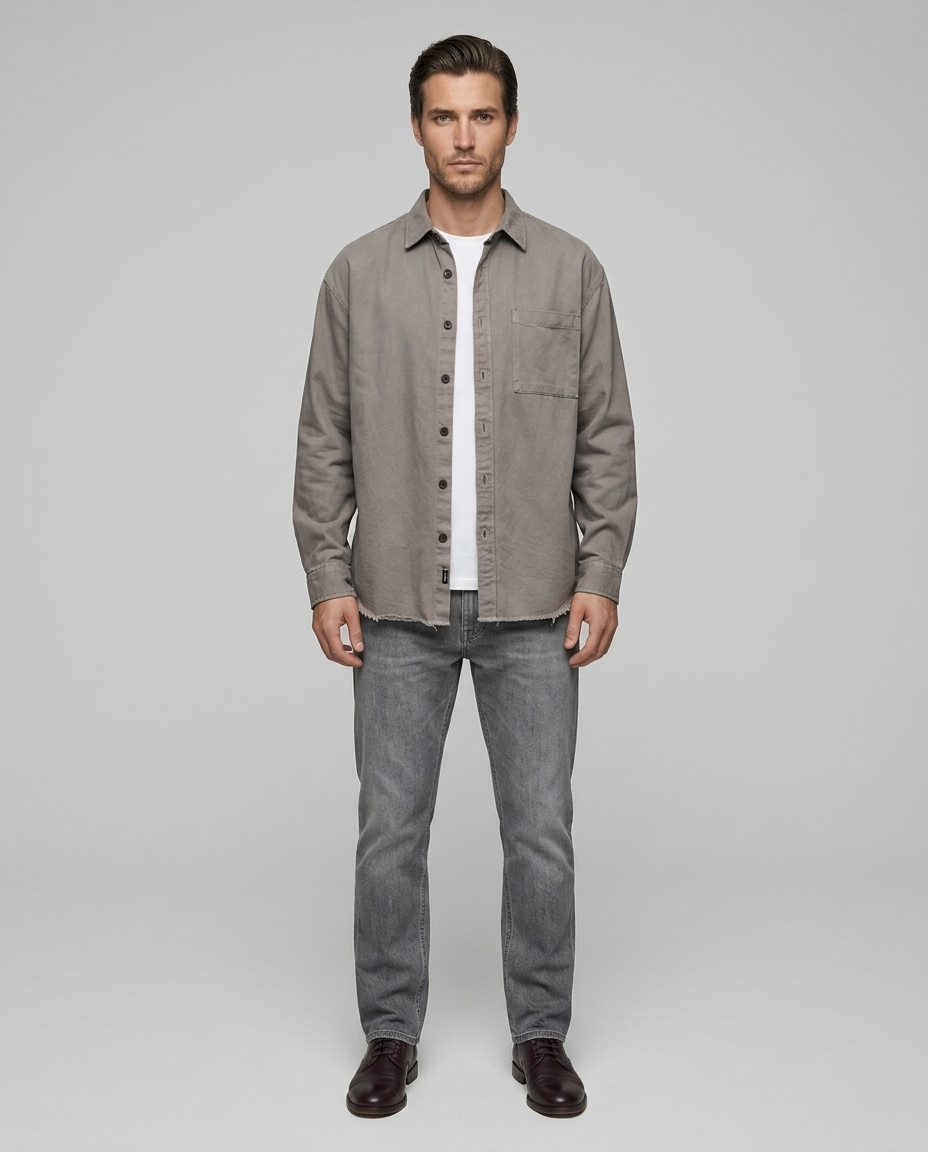 Hudsen Retro Cardigan Shirt Gray - Front