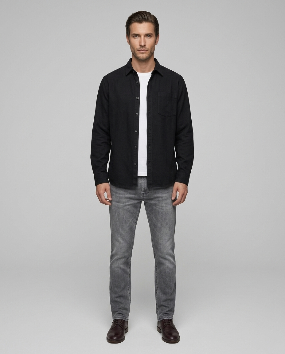 Hudsen Retro Cardigan Shirt Black - Front