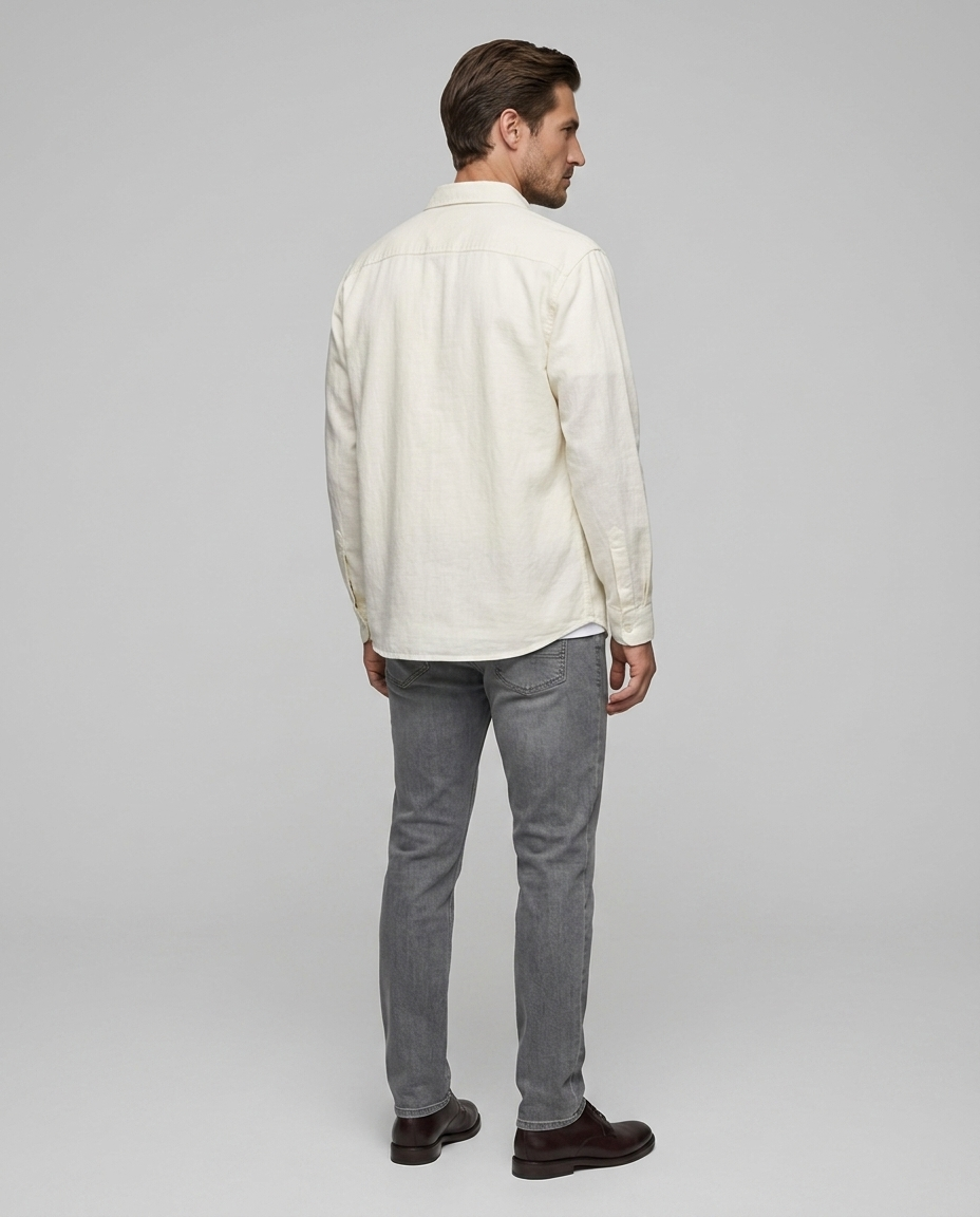 Hudsen Retro Cardigan Shirt White - Rear Side