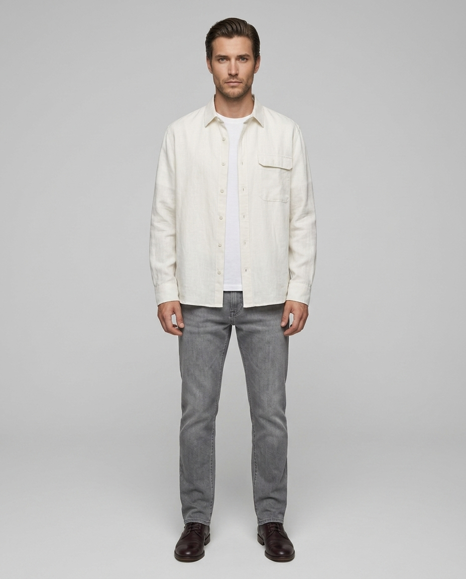 Hudsen Retro Cardigan Shirt White - Front