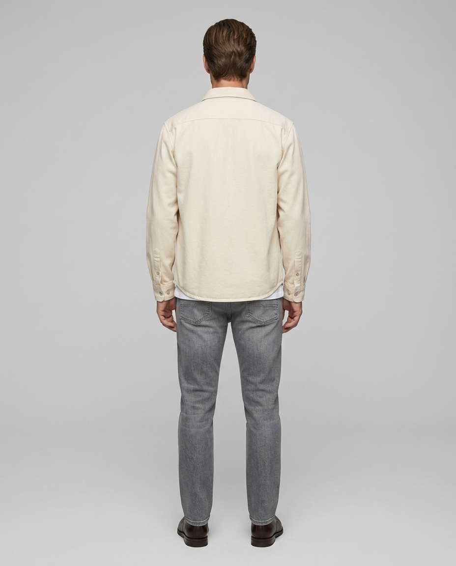 Hudsen Retro Cardigan Shirt Cream - Rear
