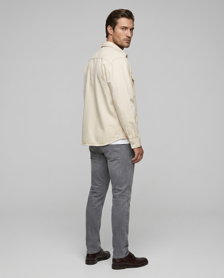 Hudsen Retro Cardigan Shirt Cream - Rear Side
