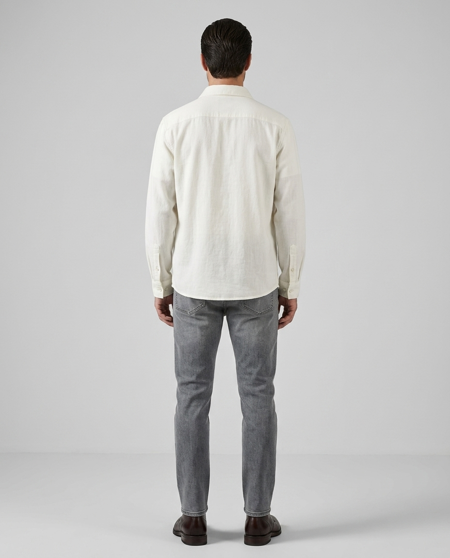 Hudsen Retro Cardigan Shirt White - Rear