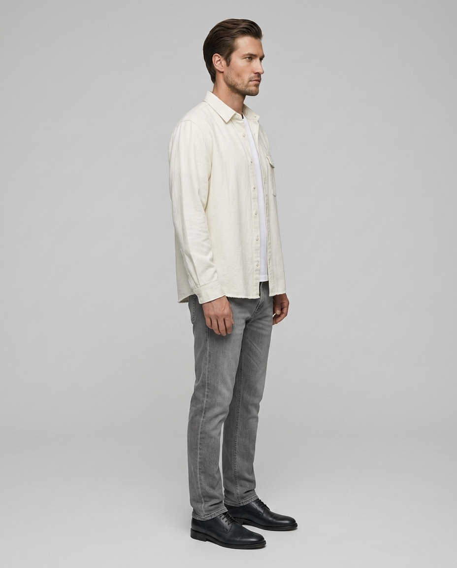 Hudsen Retro Cardigan Shirt White - Side