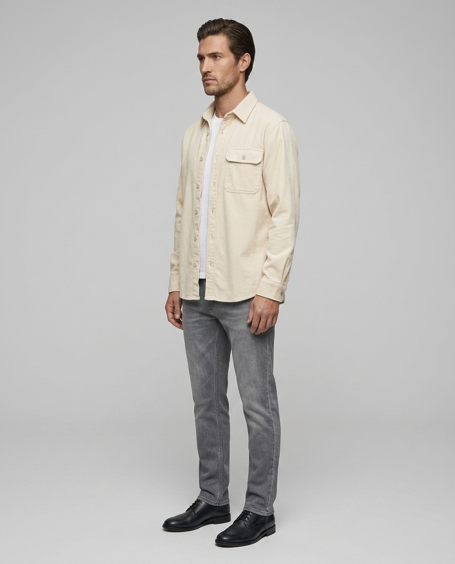 Hudsen Retro Cardigan Shirt Cream - Side