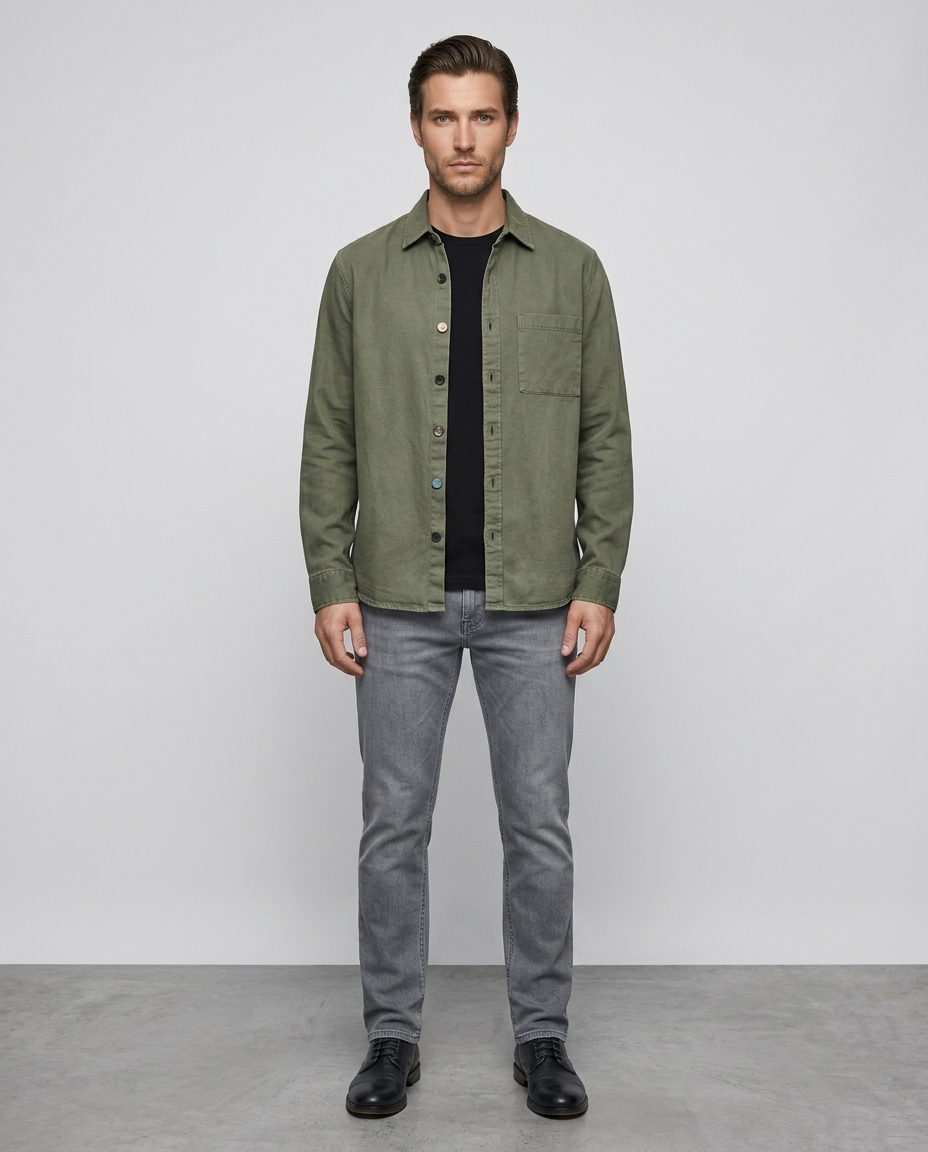 Hudsen Retro Cardigan Shirt Dark Green - Front