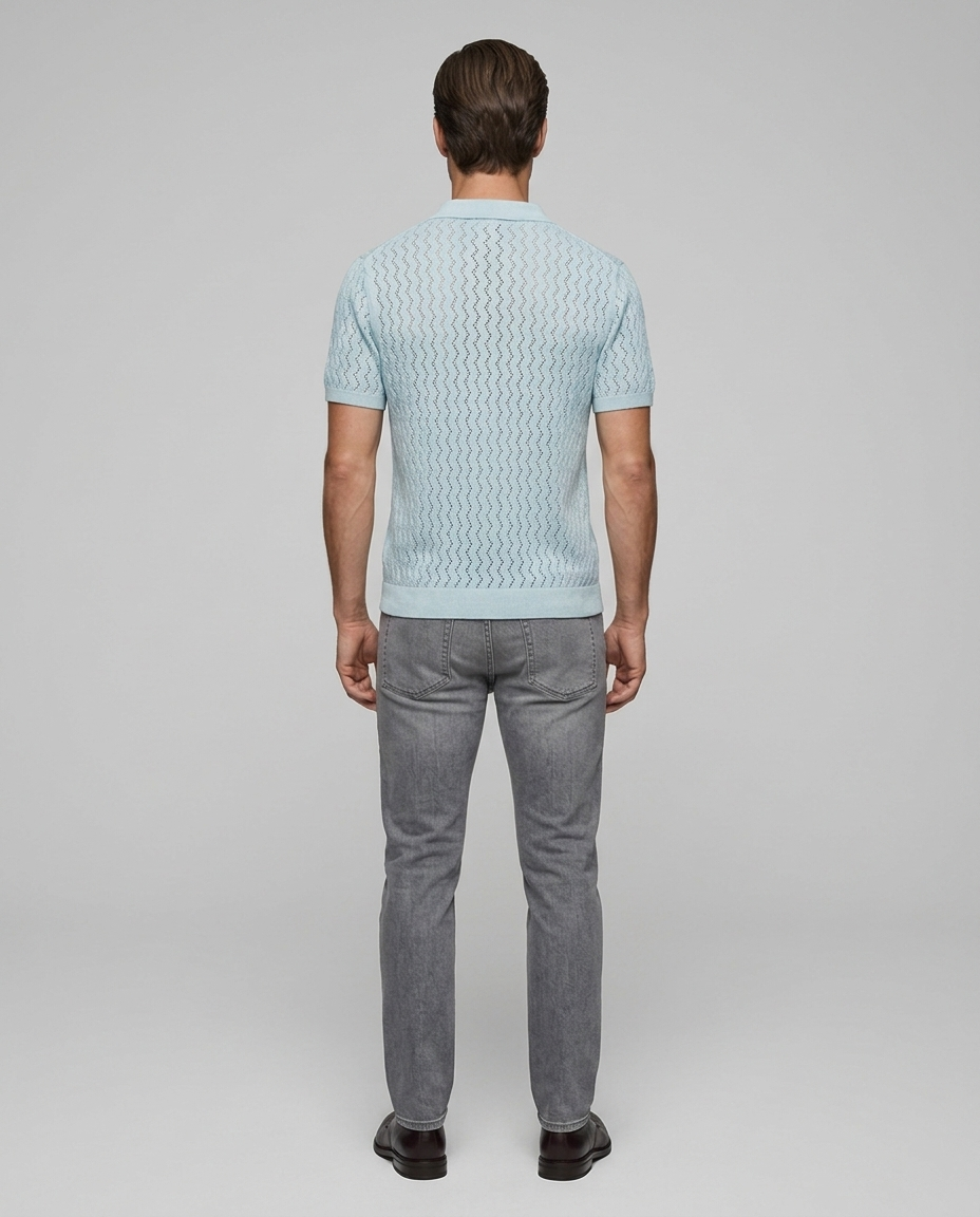 Marseille Knit Polo Light Blue - Rear