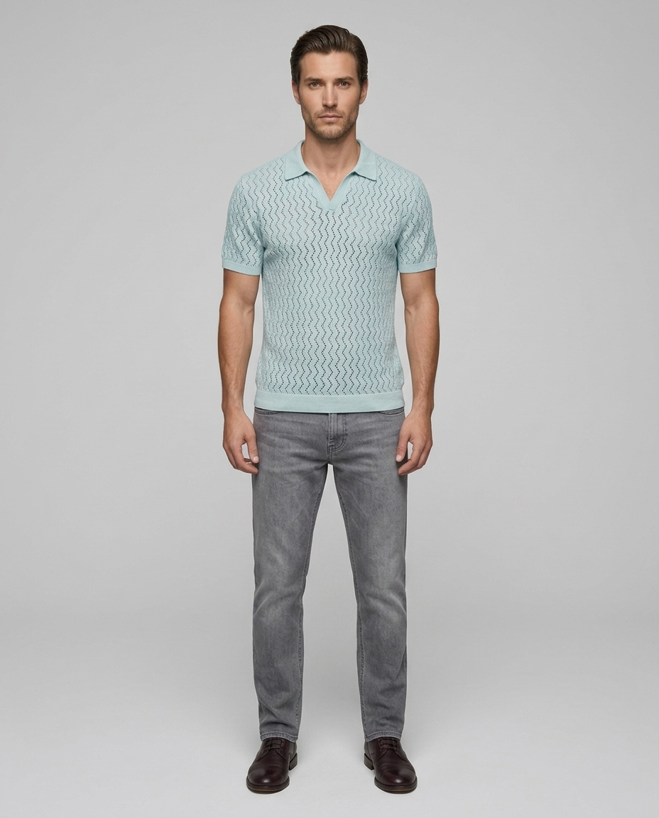 Marseille Knit Polo Light Blue - Front