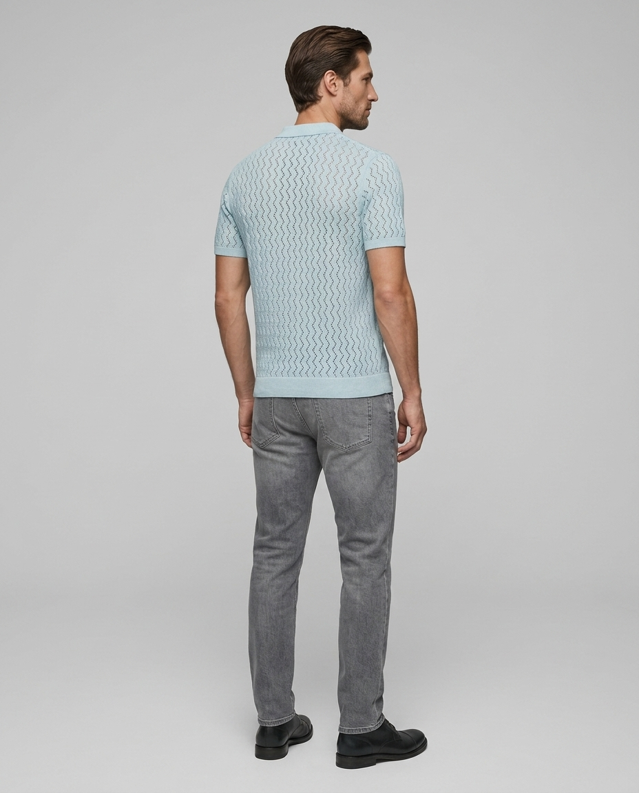 Marseille Knit Polo Light Blue - Rear Side