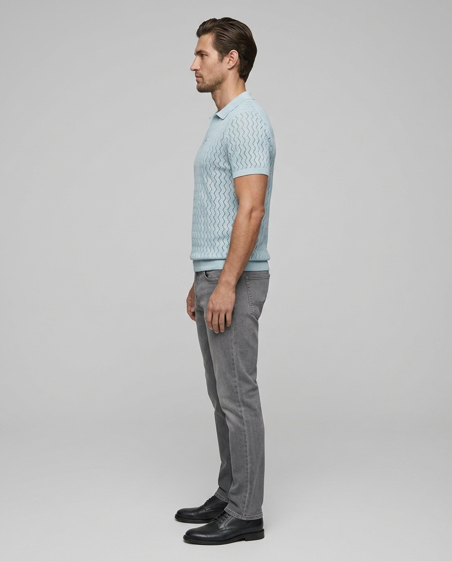 Marseille Knit Polo Light Blue - Side