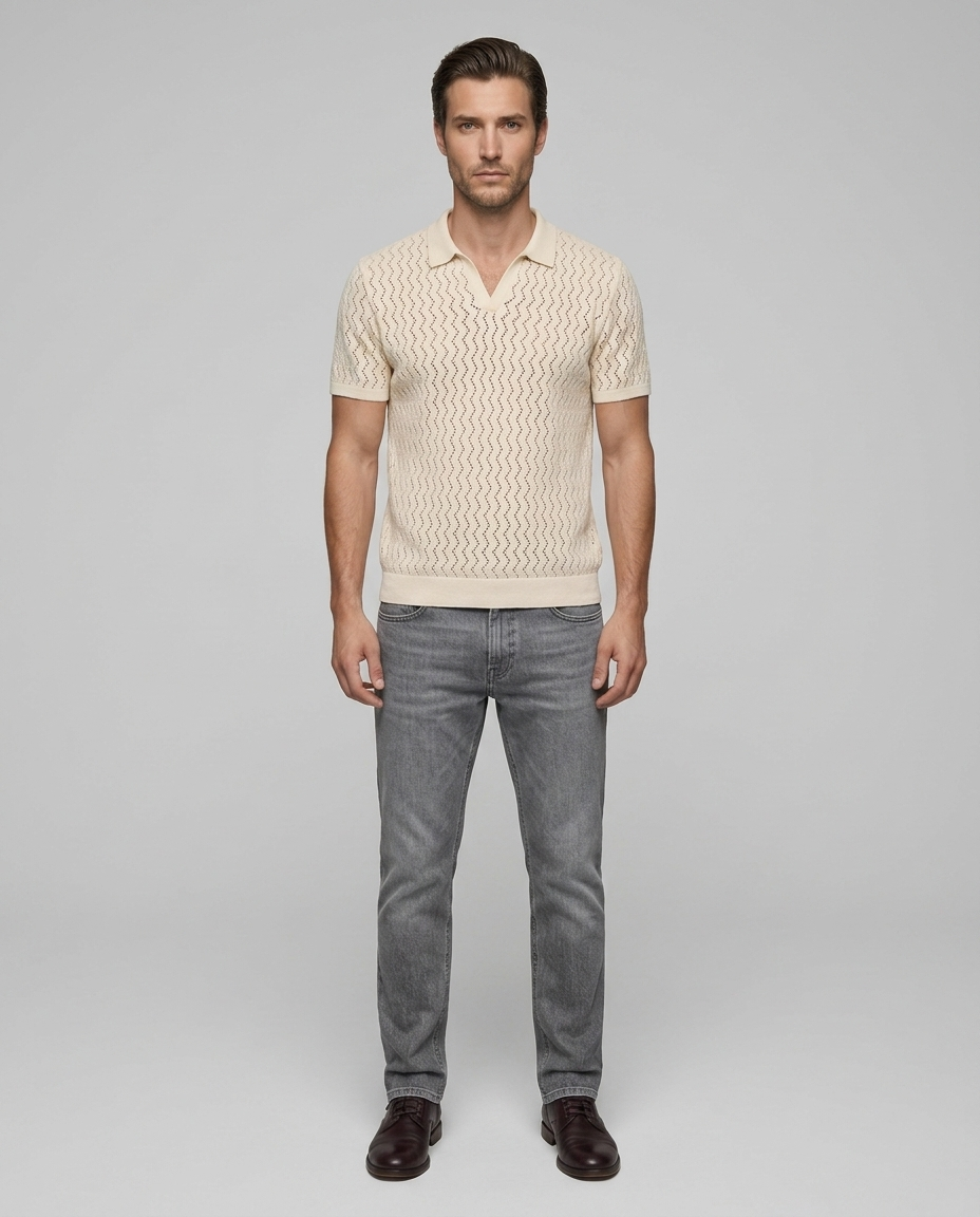 Marseille Knit Polo Beige - Front