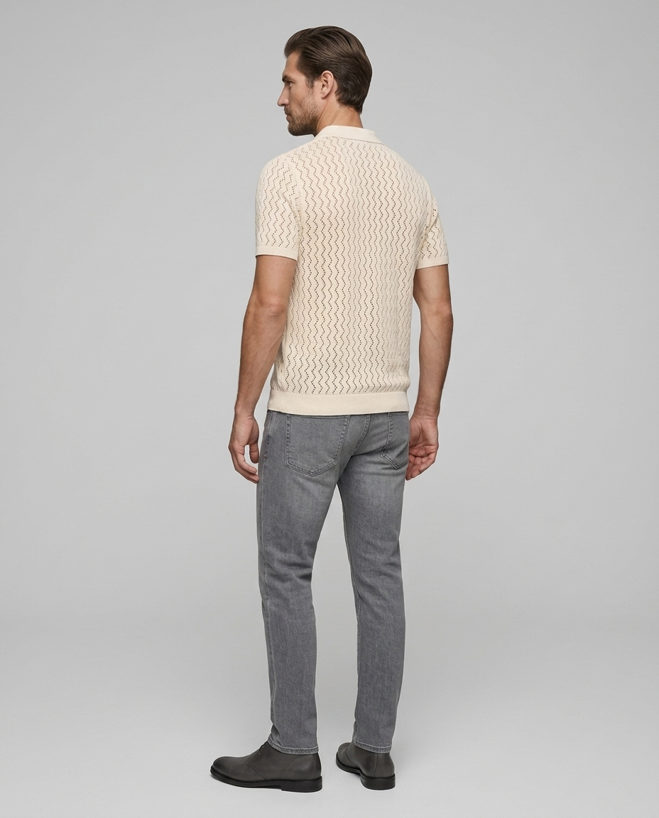 Marseille Knit Polo Beige - Rear Side