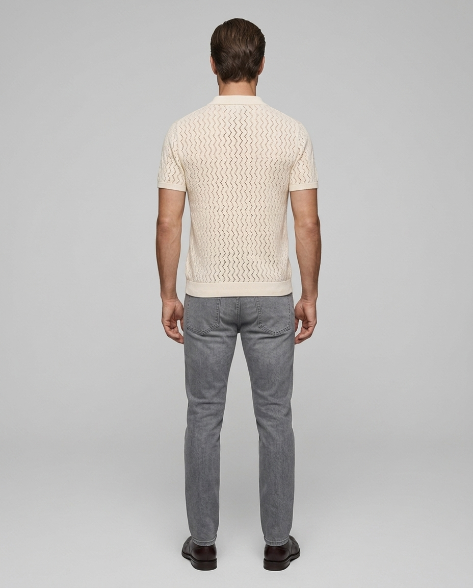 Marseille Knit Polo Beige - Rear