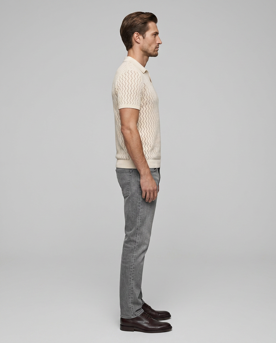 Marseille Knit Polo Beige - Side