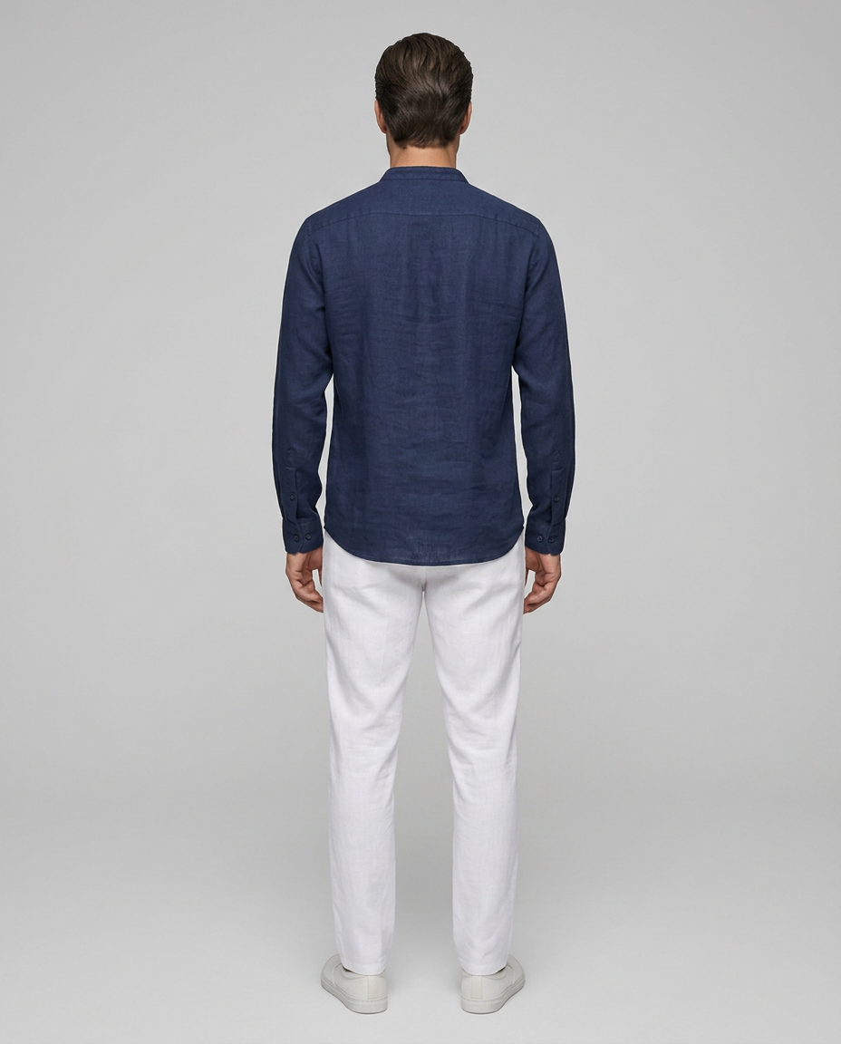 Luca Linen Shirt Navy Blue - Rear