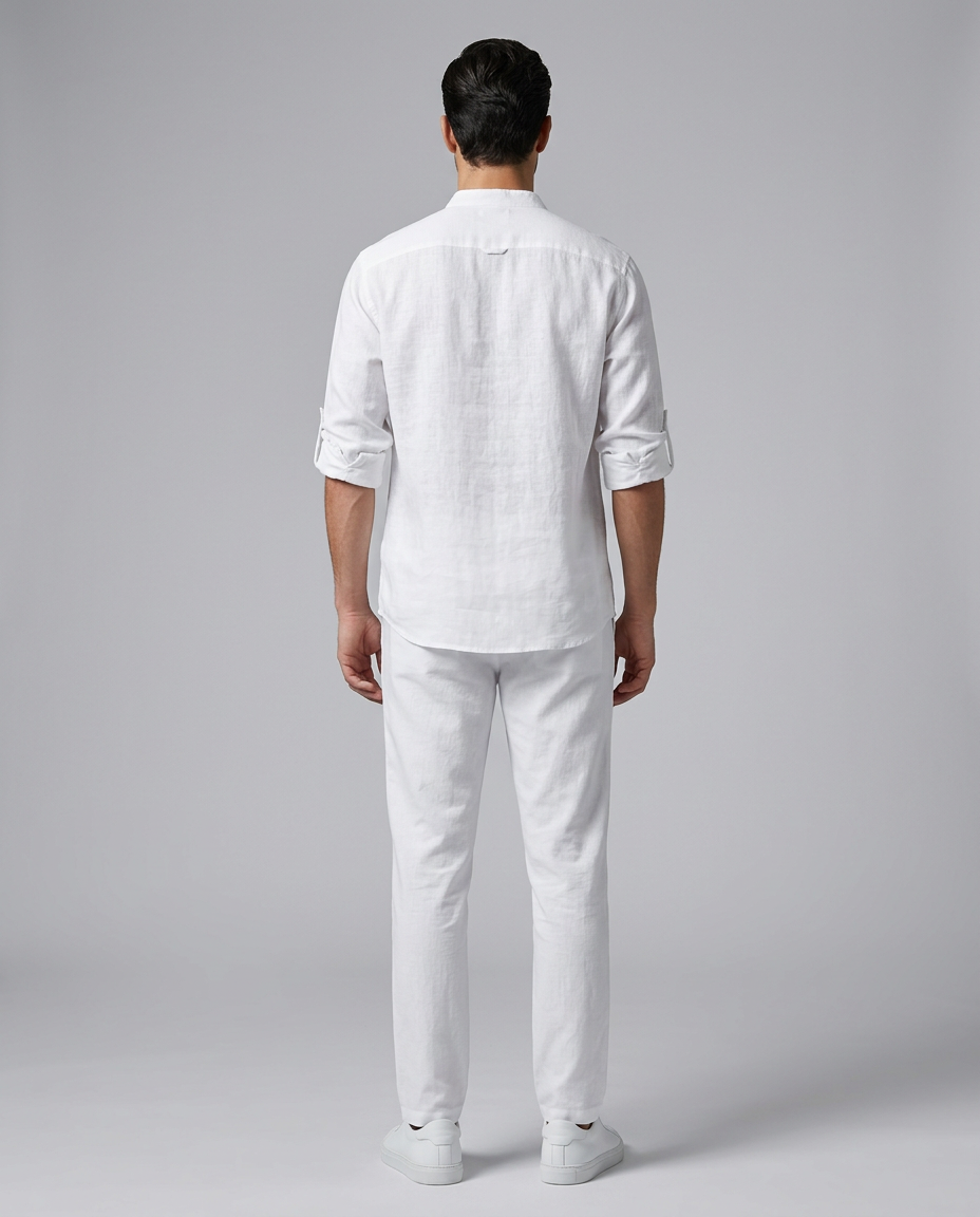 Luca Linen Shirt White - Rear