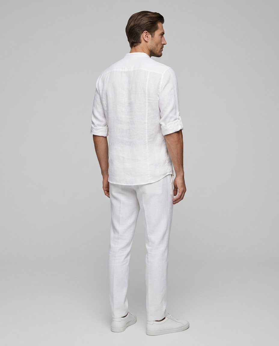 Luca Linen Shirt White - Rear Side