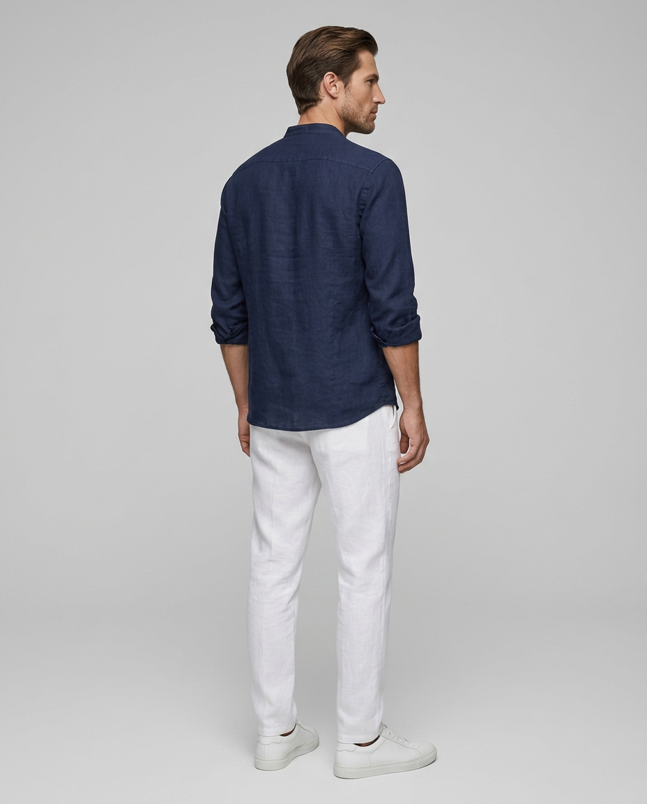 Luca Linen Shirt Navy Blue - Rear Side