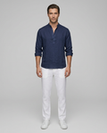 Luca Linen Shirt Navy Blue - Front
