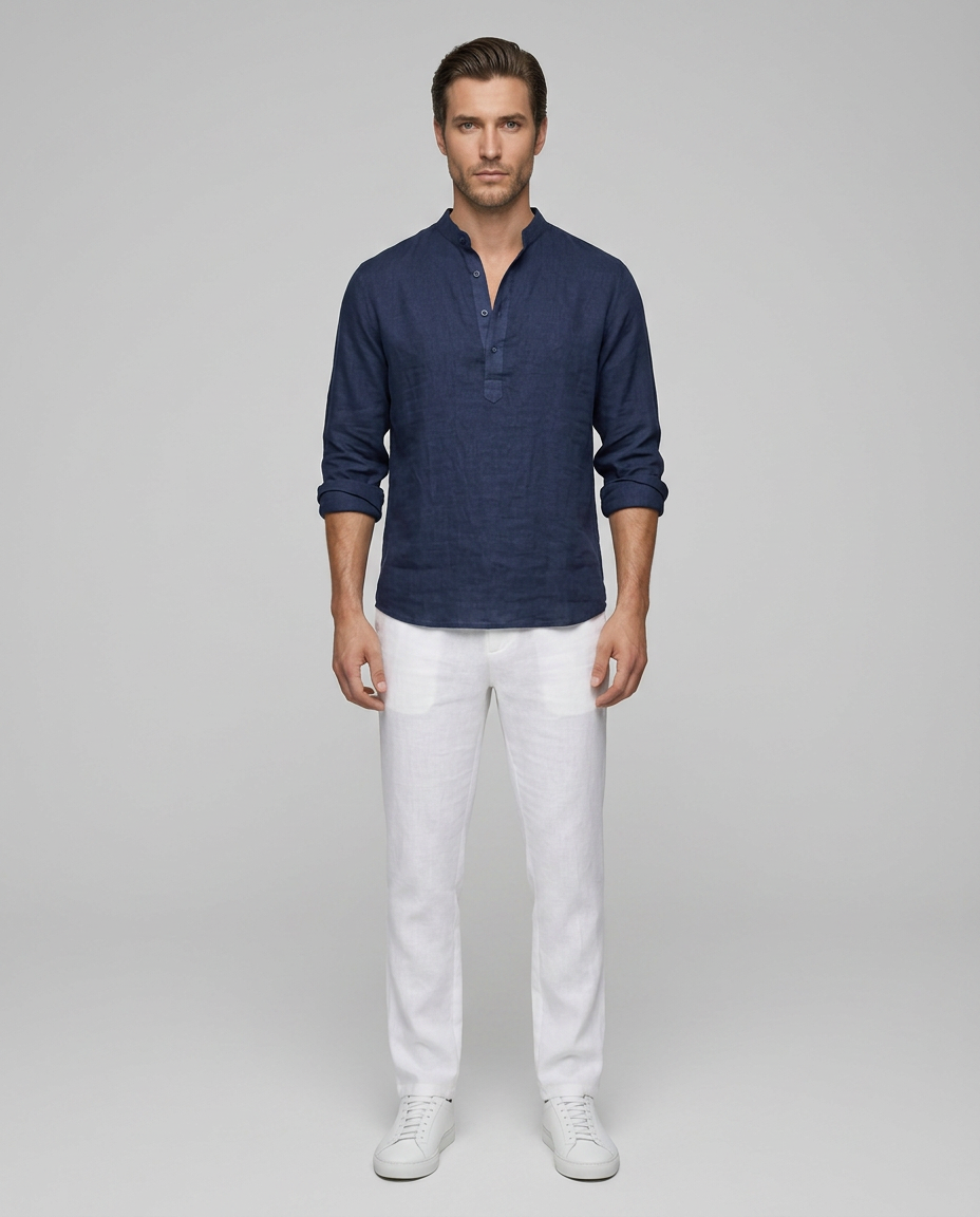 Luca Linen Shirt Navy Blue - Front