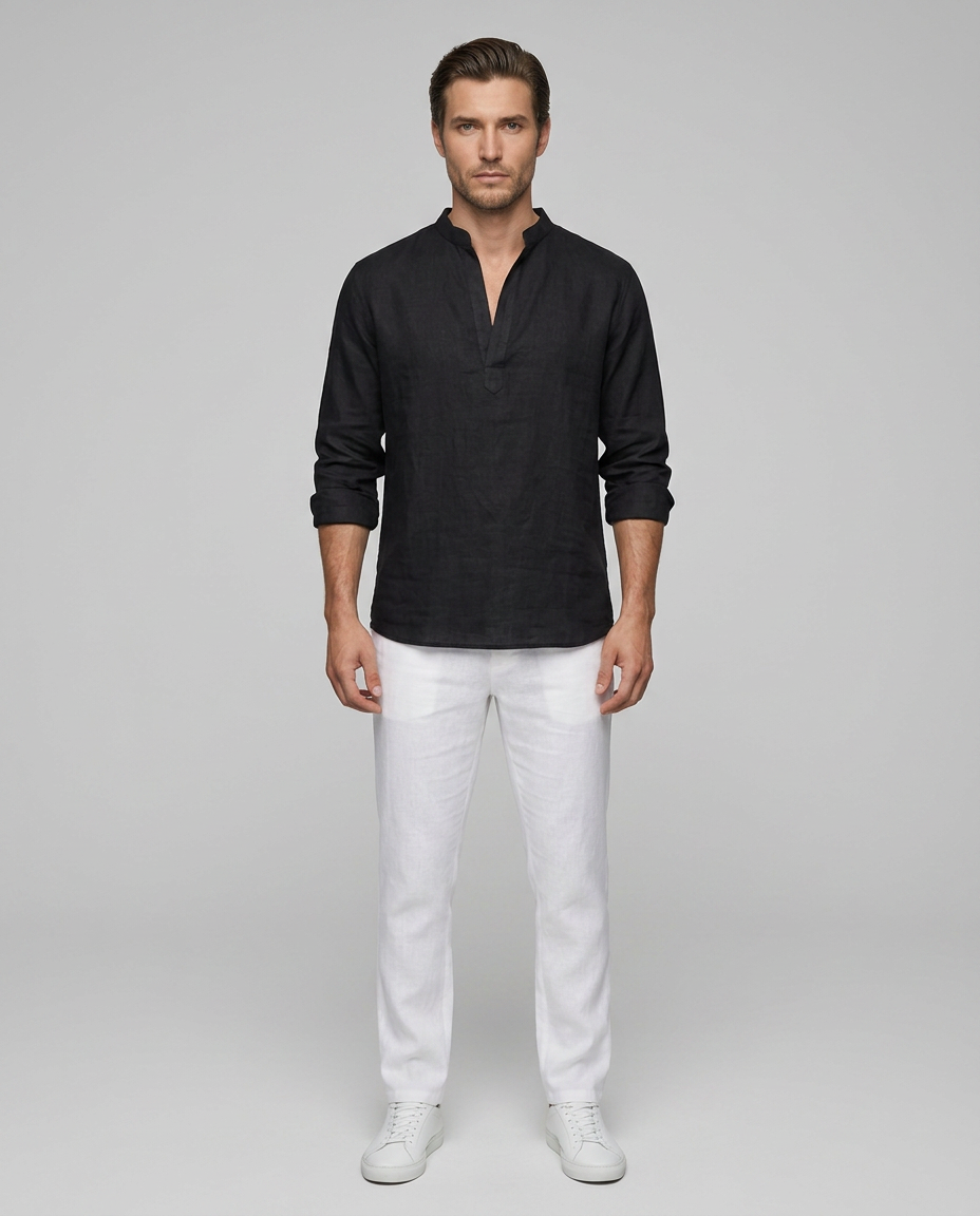 Luca Linen Shirt Black - Front