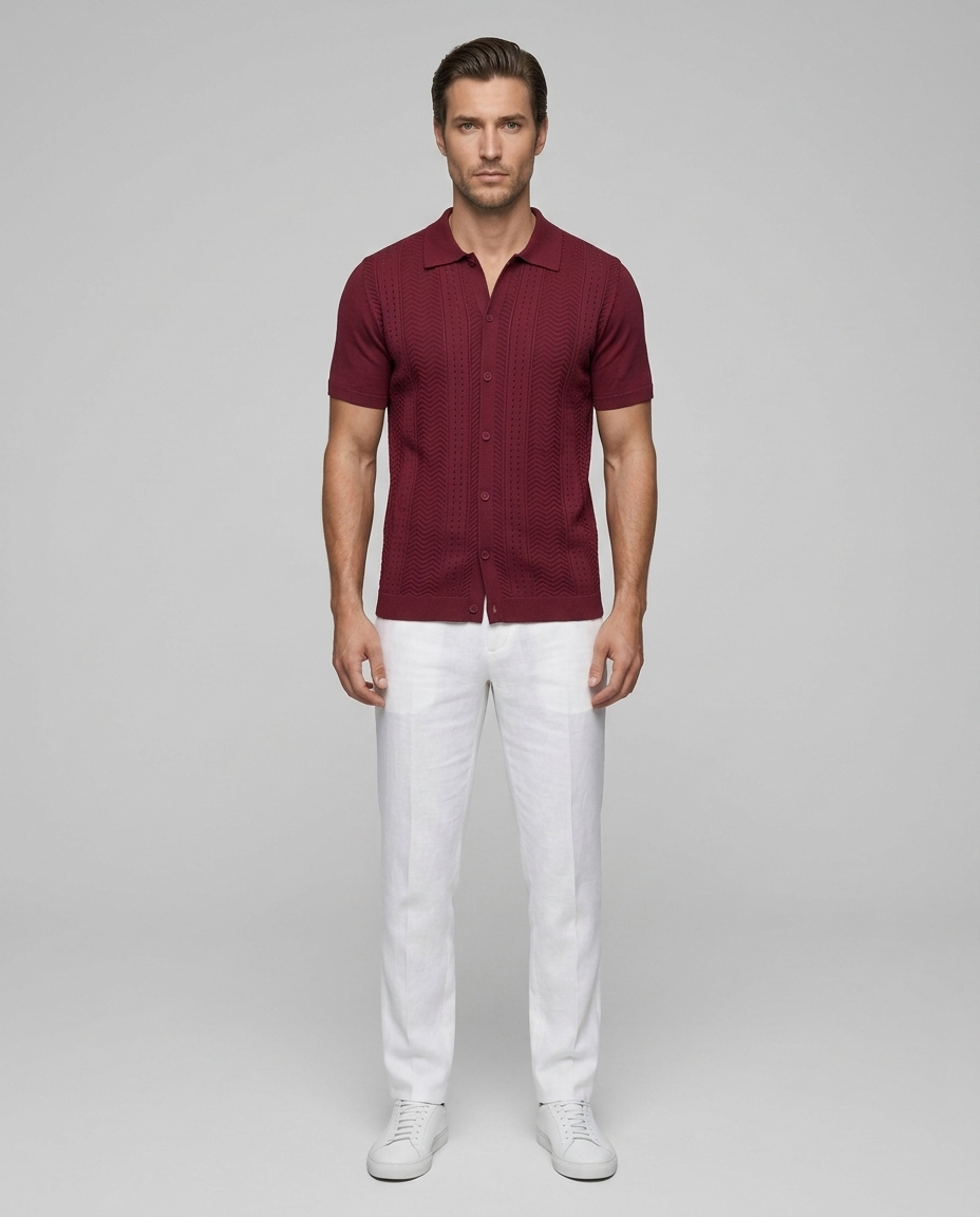 Nolan Linen Shirt Wine Red - Front