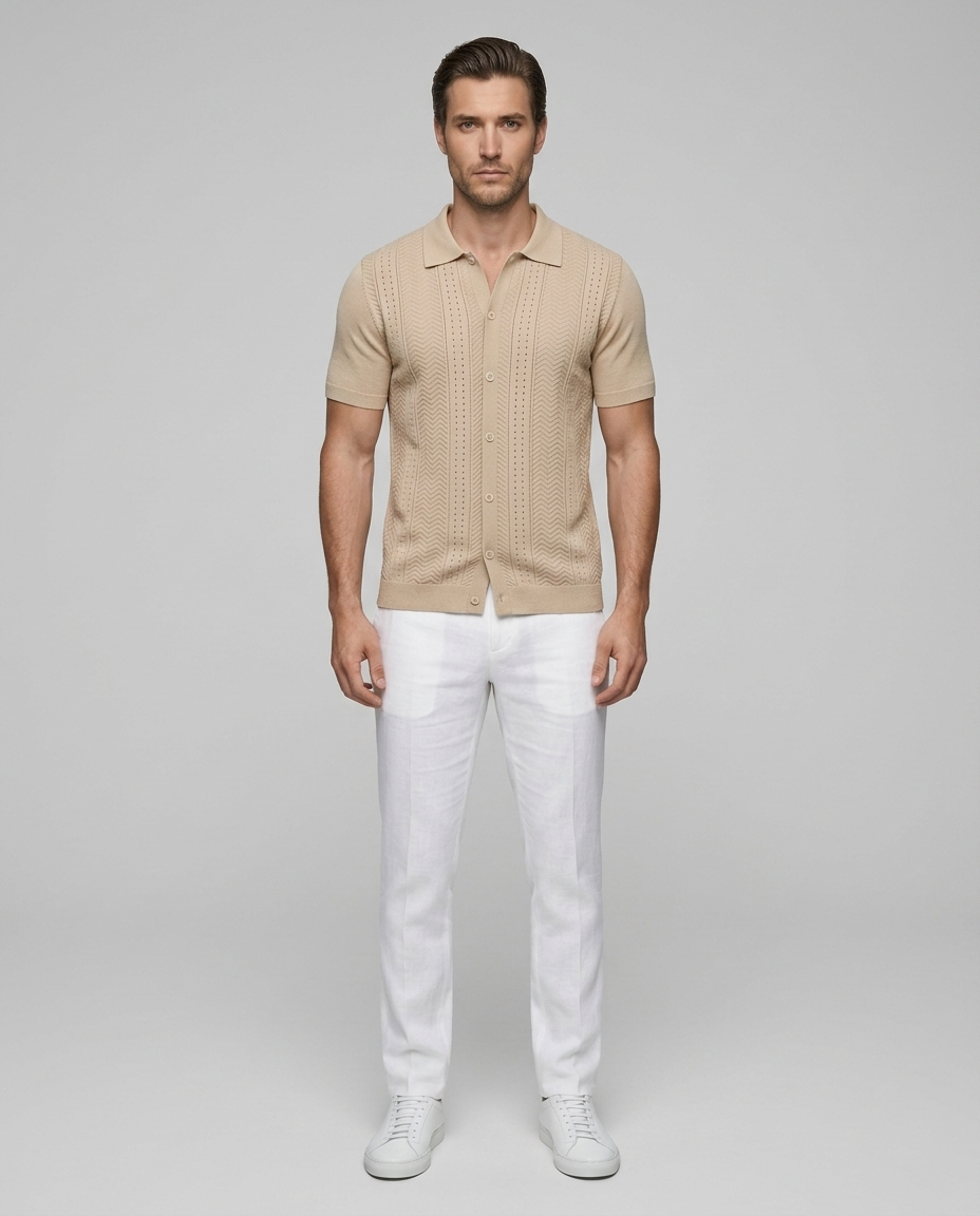 Nolan Linen Shirt Apricot - Front