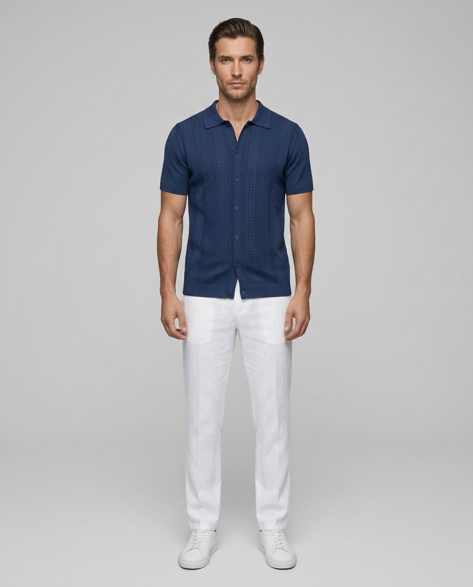 Nolan Linen Shirt Navy Blue - Front