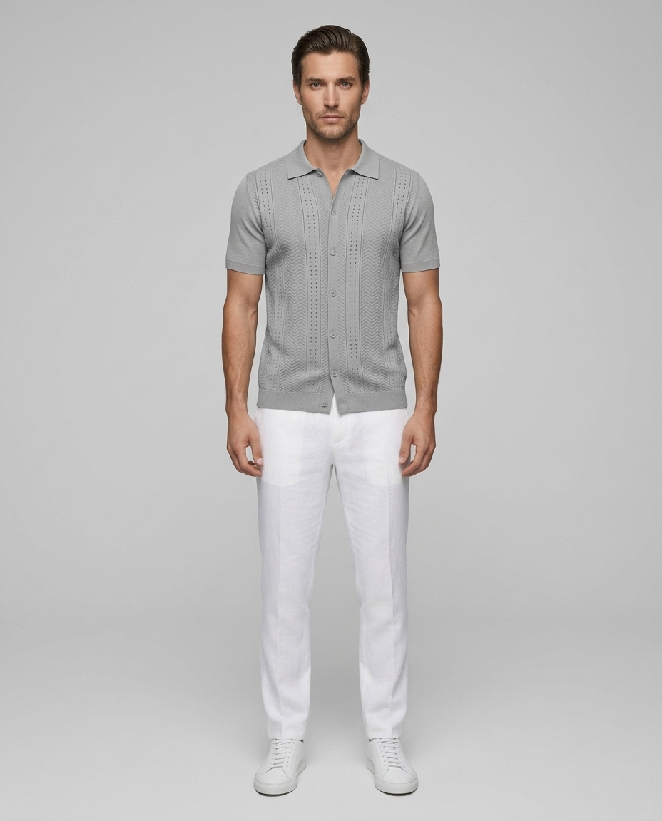 Nolan Linen Shirt Light Grey - Front