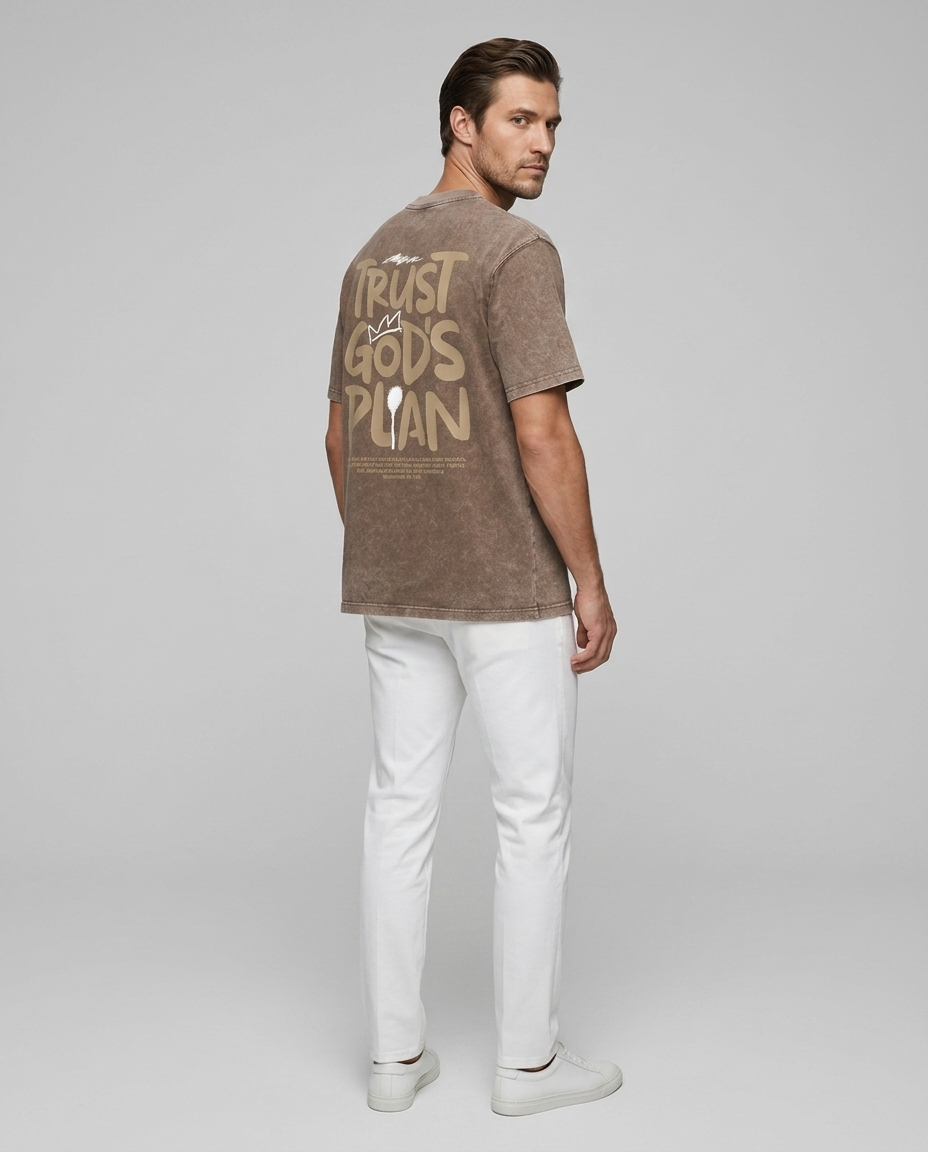 Kieran Washed Graphic Tee Khaki - Rear-Side