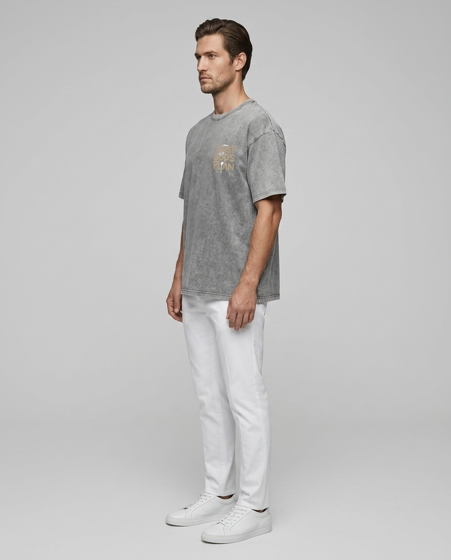 Kieran Washed Graphic Tee Grey - Side