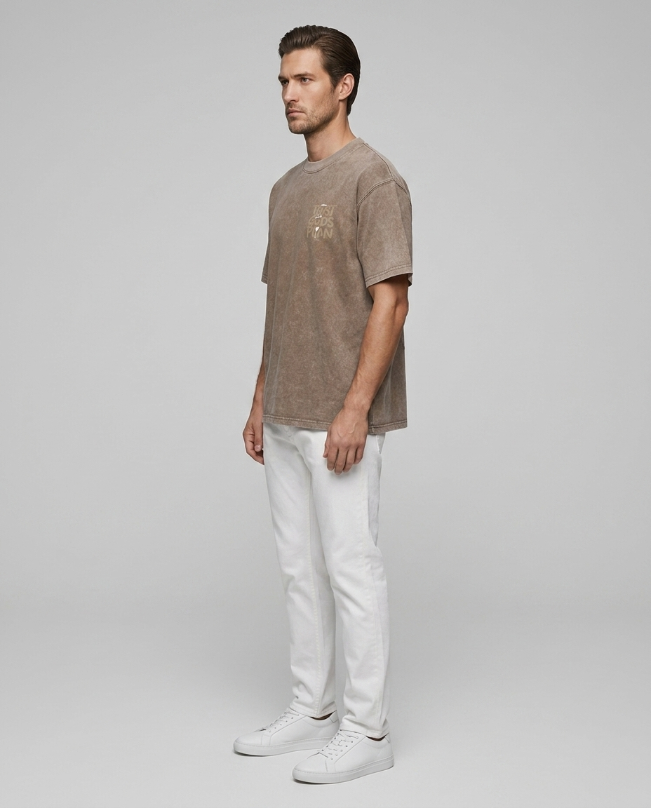 Kieran Washed Graphic Tee Khaki - Side