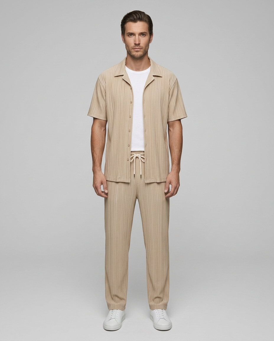 Soren Ribbed Set Khaki - Front