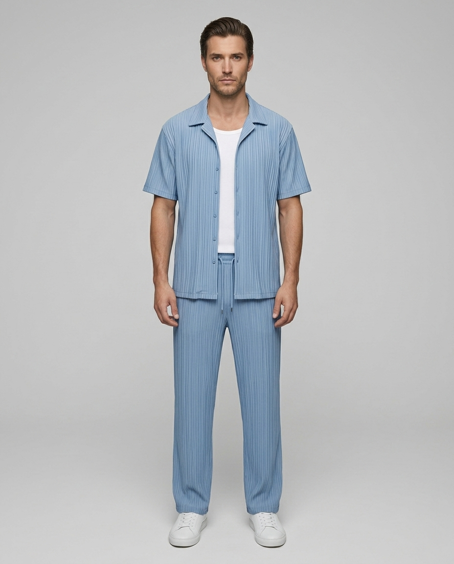 Soren Ribbed Set Sky Blue - Front