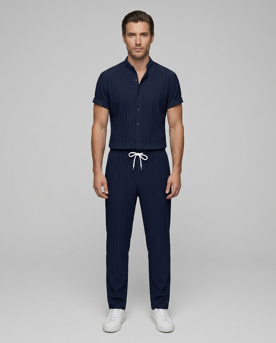 Soren Ribbed Set Navy Blue - Front
