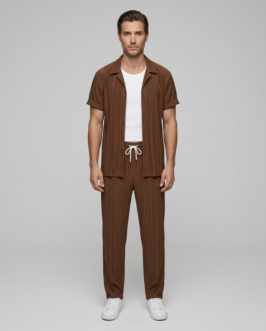 Soren Ribbed Set Brown - Front