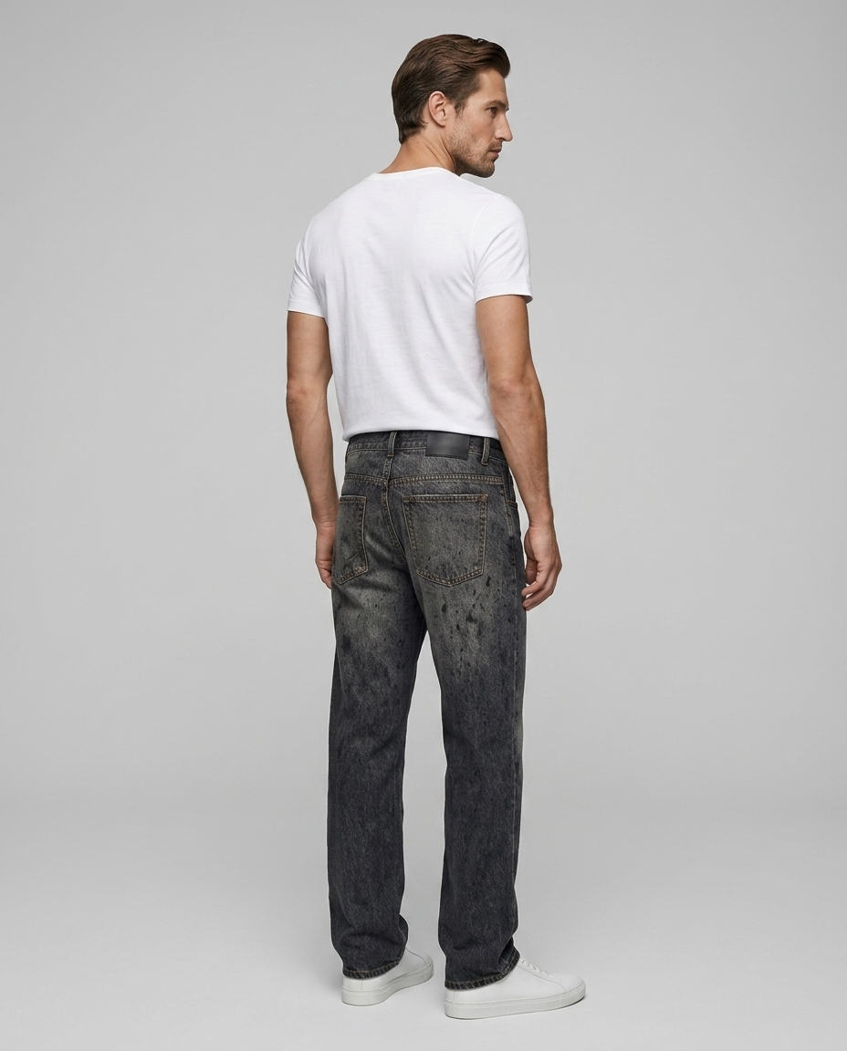 Obsidian Ink Splash Jeans Dirty Black - Rear-Side
